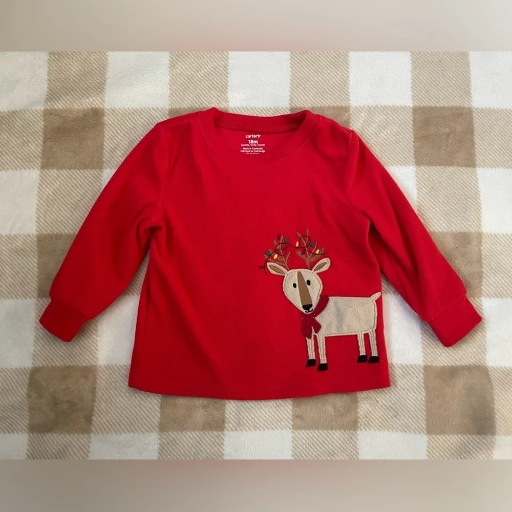 Carters Embroidered Red Reindeer Sweater Christmas